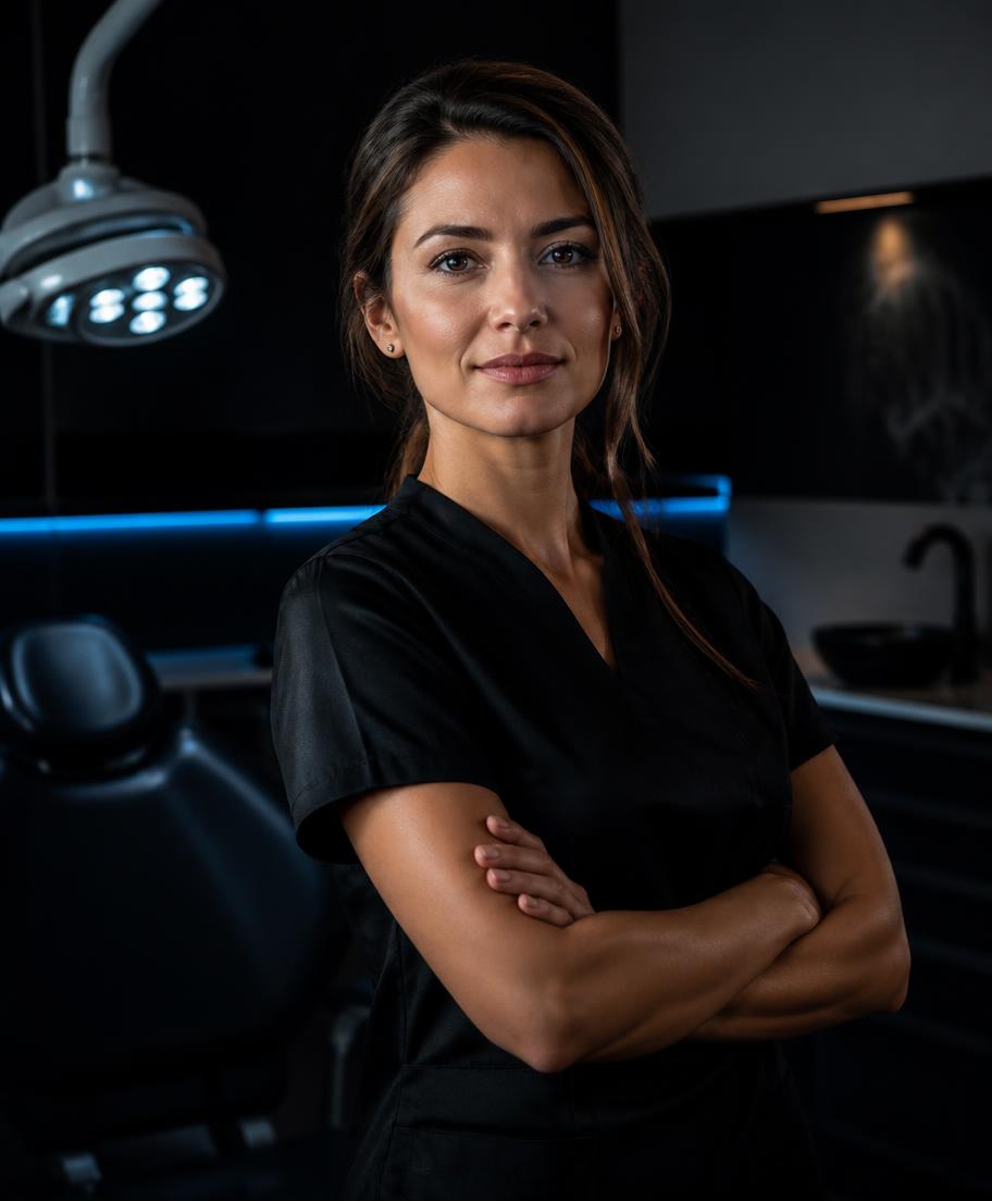 Dental clinician standing in a modern treatment room